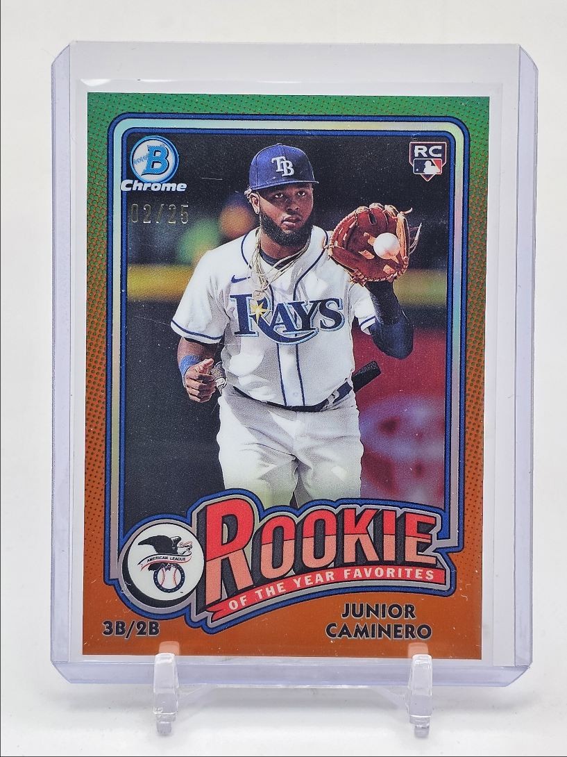 JUNIOR CAMINERO 2024 BOWMAN CHROME ROOKIE ROY FAVORITES ORANGE RC /25 Q2446