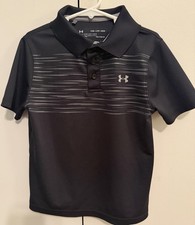 Under Armour HeatGear Boys YXS Black Gray Striped Short Sleeve Loose Polo Shirt