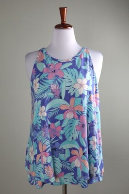 TORI RICHARD $125 Soft Stretch Hibiscus Floral Tiered Halter Top Size Large