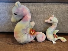 Ty Beanie Buddy NEON Seahorse 2001 Plush  Matching 1999 Beanie Baby
