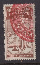 QUEENSLAND 1939 40/- Brown Numerical IMPRESSED DUTY -Revenue- FU