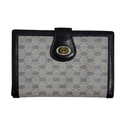 GUCCI GG Monogram Navy Blue Leather Small Wallet Coin Vintage