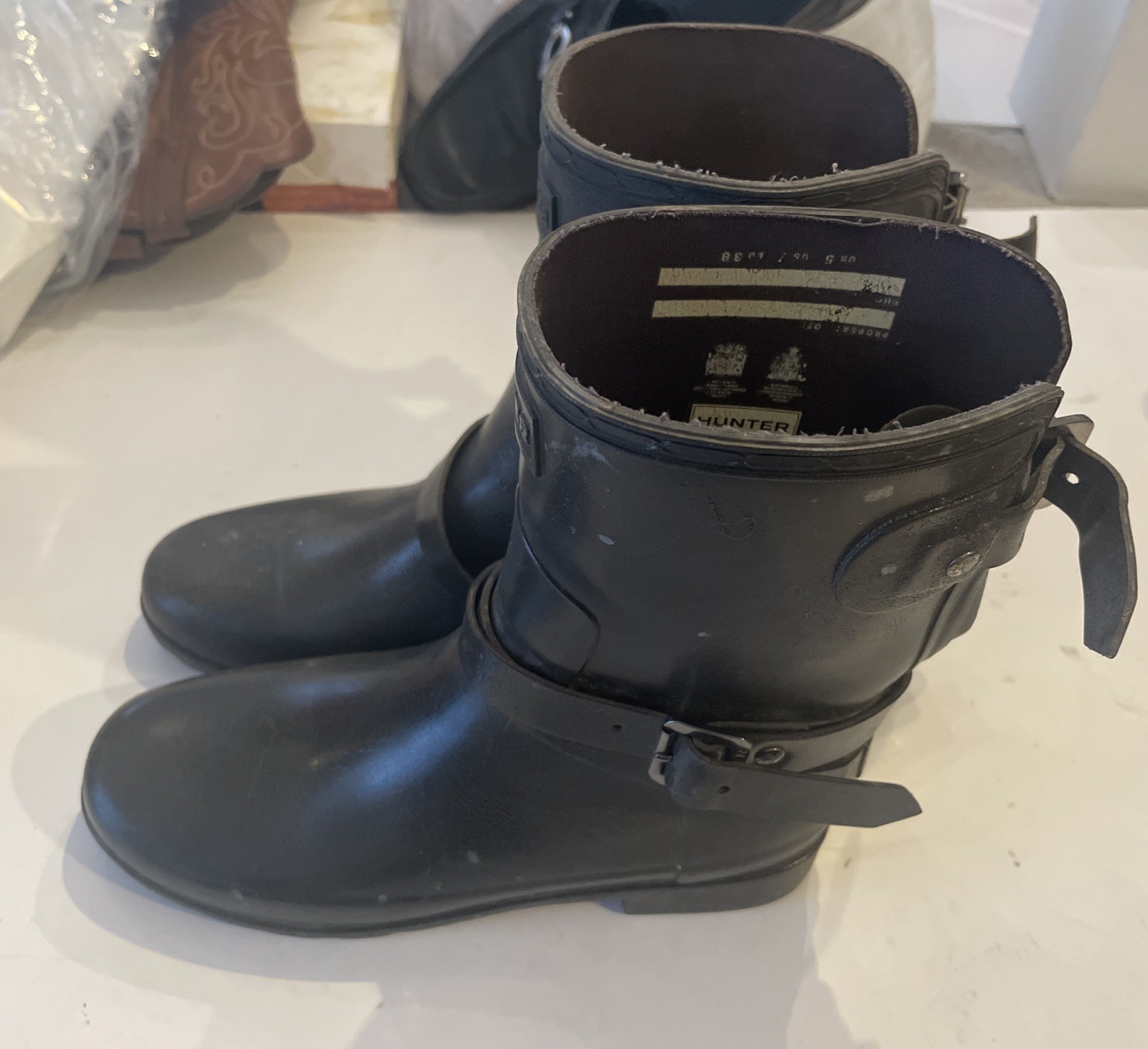 Hunter Womens Boots Refined Back Adjustable Ankle Strap Ankle Buckle Rubber Sz 7