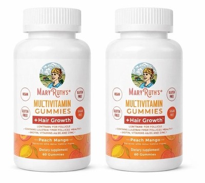 2 Mary Ruth's Multivitamin Gummies + Hair Growth 60 Gummies Peach Mango 5/27