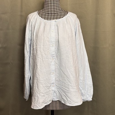 NEW Gap Blue Relaxed Crinkle Gauze Peasant Top Button Up Women s Size M Cottage