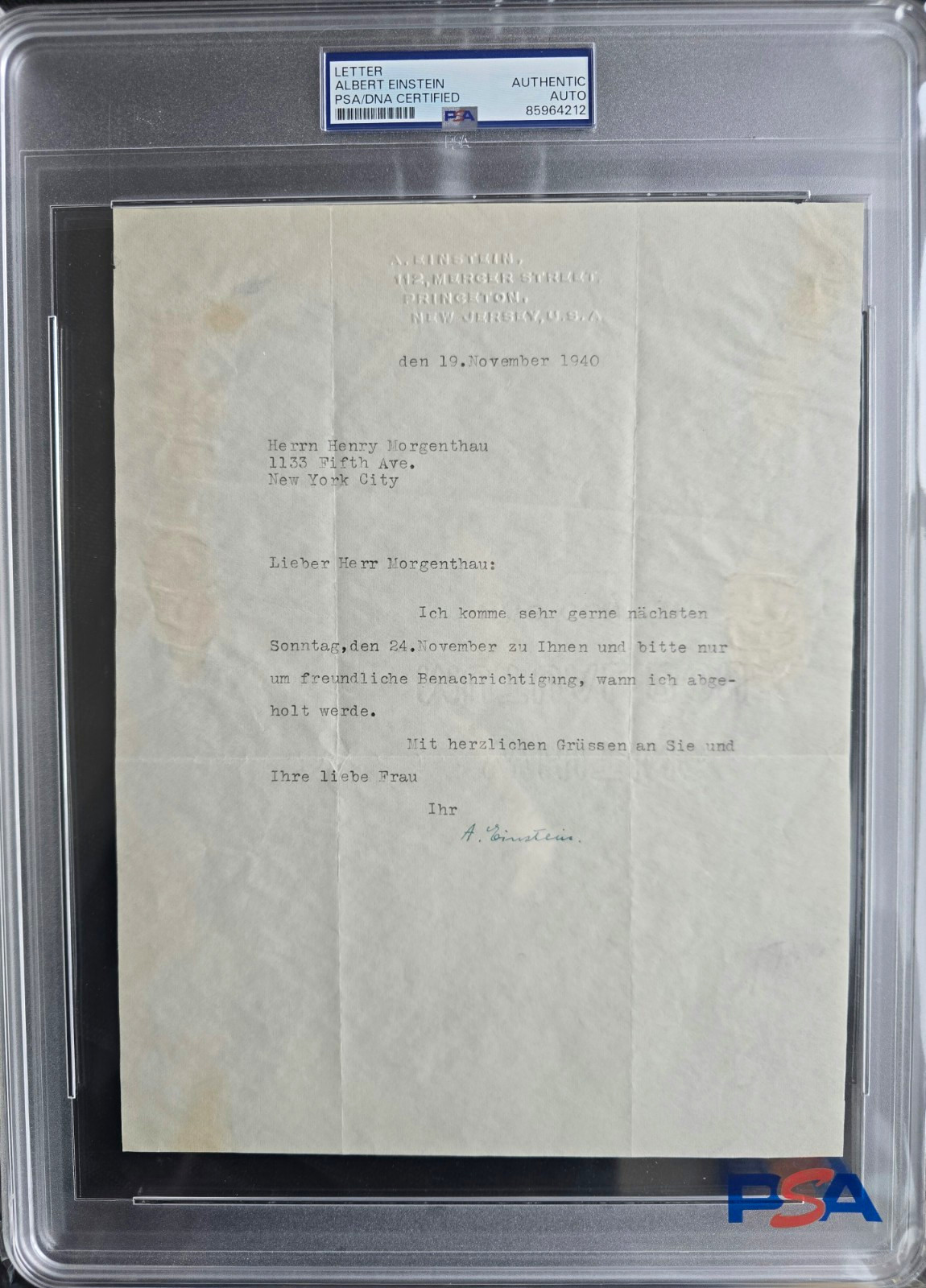 ALBERT EINSTEIN Signed Letter TLS Autograph PSA/DNA Certified Original
