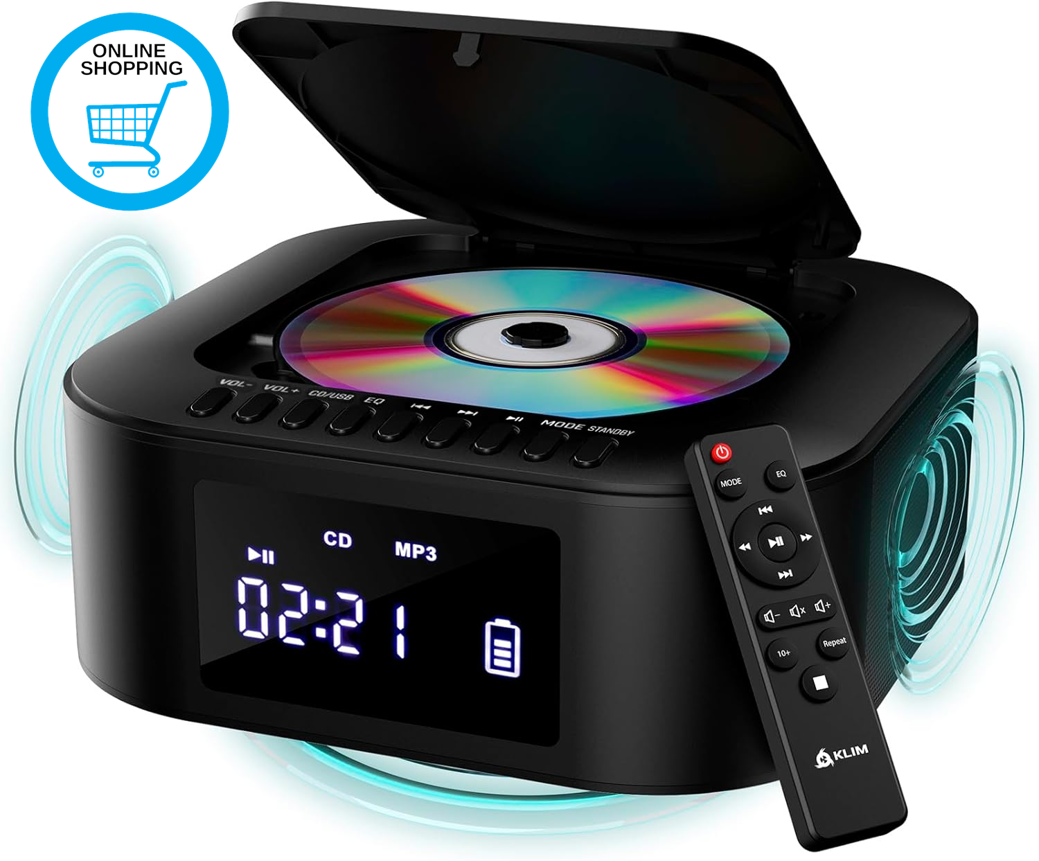 Boombox E1 – Portable CD Player with Subwoofer – Extra Bass, Bluetooth, FM Radio