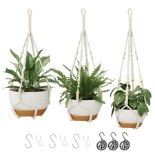 Bamworld 3-Pack Macrame Plant Hangers with Chain Self-Watering Hanging Planter