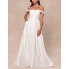 NWT Lulus Extraordinary Vow White Off-the-Shoulder Maxi Dress Pockets Large