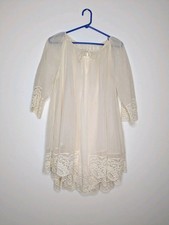 VINTAGE 70s BRIDAL TROUSSEAU DOUBLE NYLON 3 TIERS LACE PEIGNOIR NIGHTGOWN SET