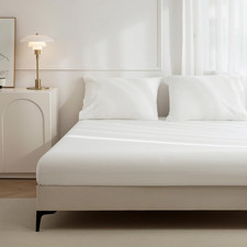 100 Washed Cotton Queen Fitted Sheet Set, Soft Breathable, White