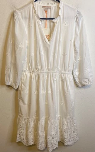NEW Knox Rose Eyelet Lined Tiered Peasant Knee Length Boho Dress Pockets MEDIUM