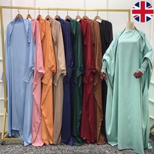 Muslim Women Long-Sleeve Prayer Dress Islamic Hijab Abaya Khimar Jilbab Kaftan~
