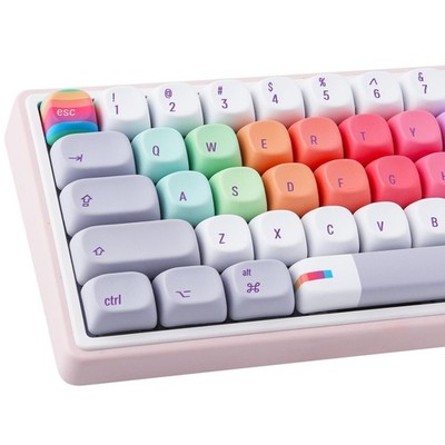 MOA Profile Keycaps,131 Keys Gray Rainbow Candy Custom Keycaps,PBT Cute Dye S...