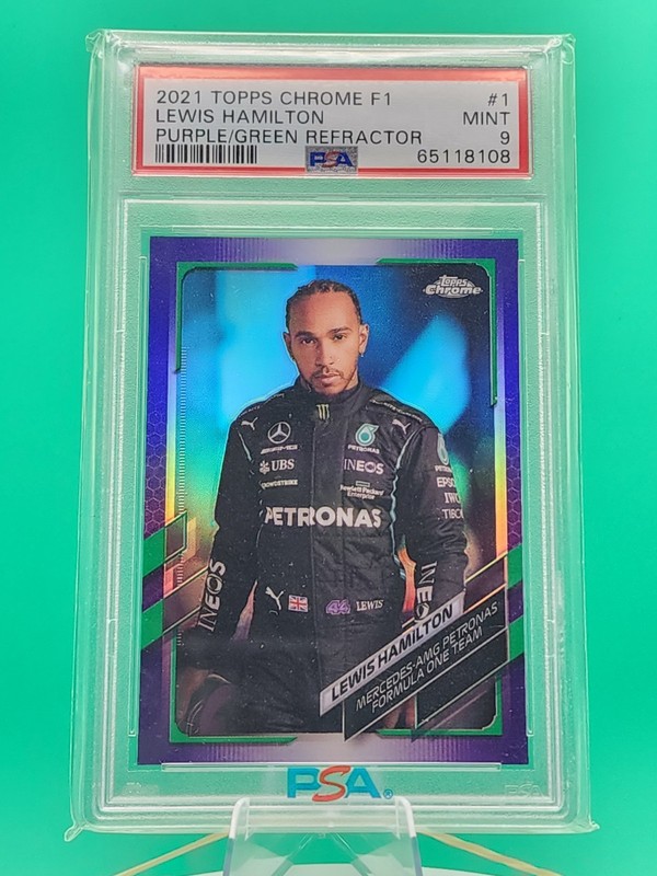 Topps 2021 Chrome F1 Lewis Hamilton #1 Purple/Green Refractor PSA 9 Mercedes
