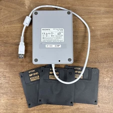 Sony 2X FDD Floppy Disk Drive To USB MPF88E-UA w/ Floppy Disks - TESTED WORKING