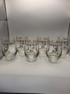 Vintage  White Rock Tumblers Set 6 Nymph Fairy Ginger Ale Gold Painted Glasses