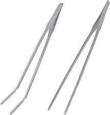 2 Pcs Feeding Tongs Aquarium Tweezers Stainless Steel Straight Curved Tweezers