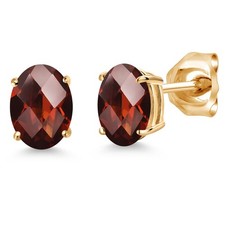 14K Yellow Gold Garnet Double Notch Stud Earrings 2.00 Cttw Gemstone