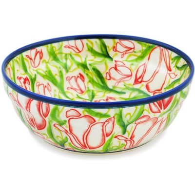 Polish Pottery Bowl 7'' Tiptoe Through The Tulips UNIKAT