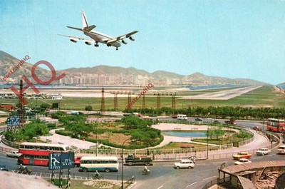 Picture Postcard: Hong Kong, Kai Tak Airport, With Plane Landing