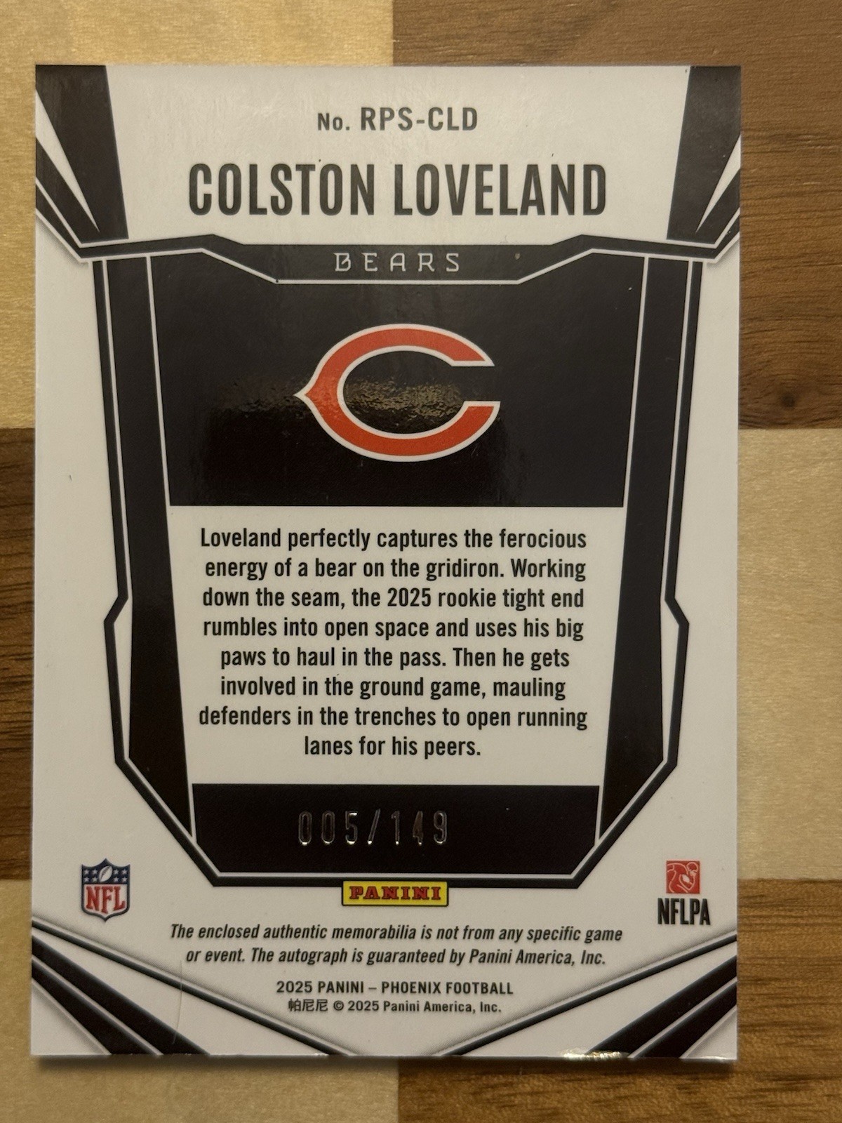 2025 Panini Phoenix Football Colston Loveland Silver Rookie Patch Auto /149 view 2
