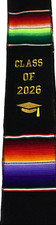Mexican Graduation Sash Class 2026 Stole Multicolor and Black on Gold Embroider