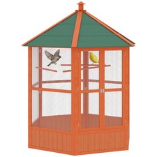 69" Large Wooden Hexagonal with Covered Roof, Brown