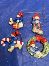 Set of 4 Paddington Bear Boxed Xmas Ceramic Ornaments Tuscany Collection Japan