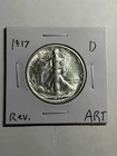 1917-D Reverse Mint Mark Walking Liberty Half Dollar Nice AU/UNC Great Strike