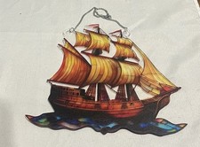 Stained Glass Sail Boat Hanging Window Sun Catcher 8  x8  