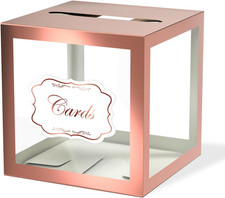 Rose Gold Clear Window Cards Box, Cards Receiving Box for Birthday, Wedding, Bri