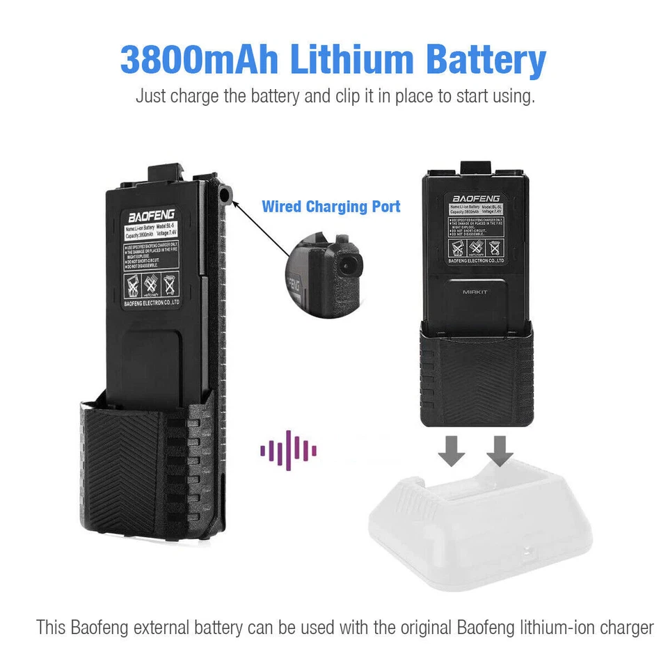 NEW BAOFENG BL-5 7.4V Extended 3800mAh Battery for UV-5R BF-F8 UV-5R+ 2PCS - Image 4 of 4