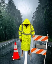 OrangeGear® Class 3 Reflective Hooded Heavy Duty Lime Waterproof Rain Coat