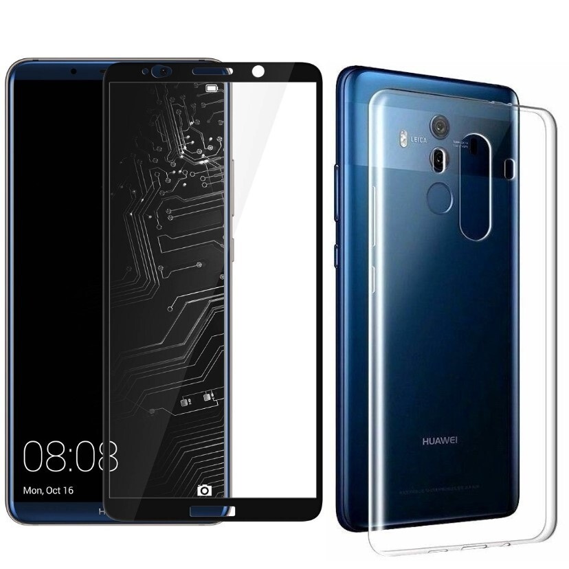 For HUAWEI MATE 10 PRO TEMPERED GLASS SCREEN PROTECTOR + CLEAR SILICONE TPU CASE-image