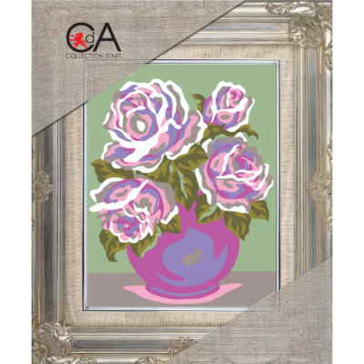 CDA Halbkreuz Stickpackung ''Rosa Rosen'', bedruckt, 14x18cm