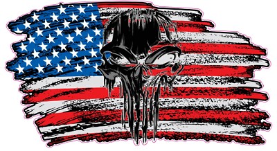 Skull Worn American Flag Decal large is 48'' in size
