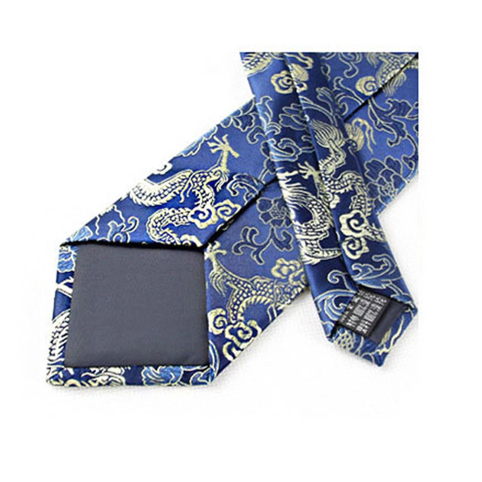 Corbata de hombre de alta calidad estilo chino floral patrón dragón fiesta corbata ancha 9 cm Foto 3 de 3