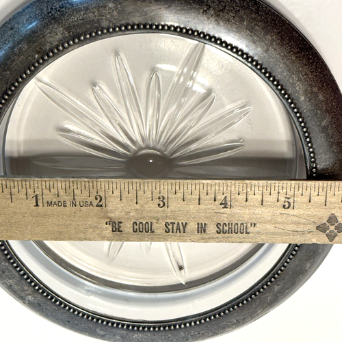 Vintage Frank Whiting Sterling Silver Rim Starburst Glass Wine Bottle Coaster - Picture 12 of 15