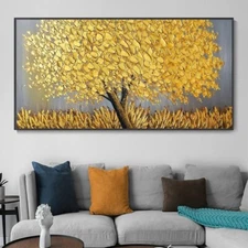 Hand Plant Painting Wall Art Yellow Oil Painting Living Room Decor Painting