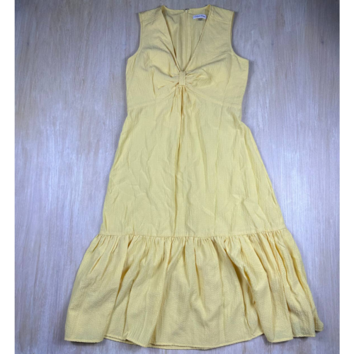 Calvin Klein Yellow Sleeveless V Neck Side Pleated Ruffle A Line Dress Size  6 | eBay