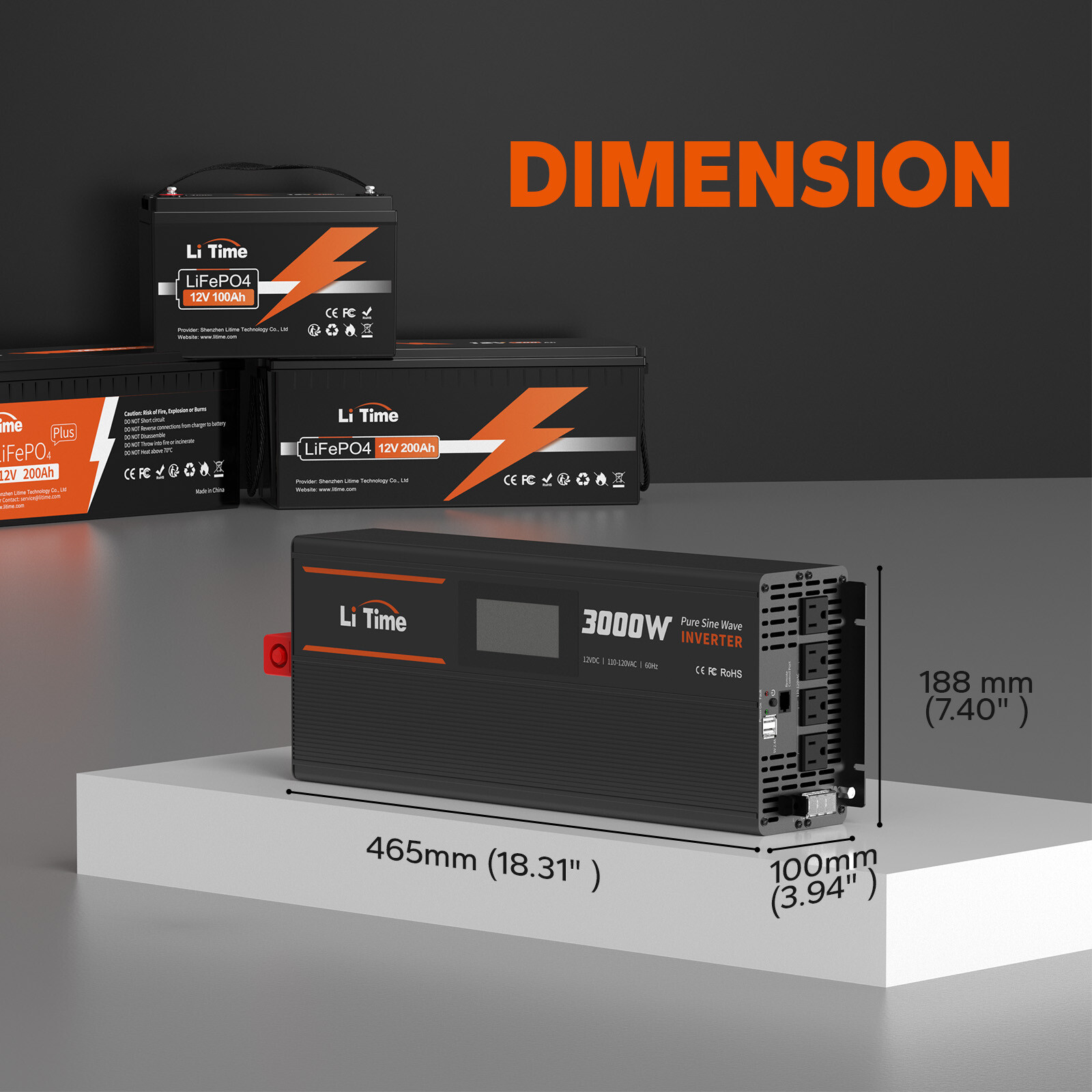 LiTime 3000W Pure Sine Wave Inverter 12V DC to 120V AC Converter Remote ...