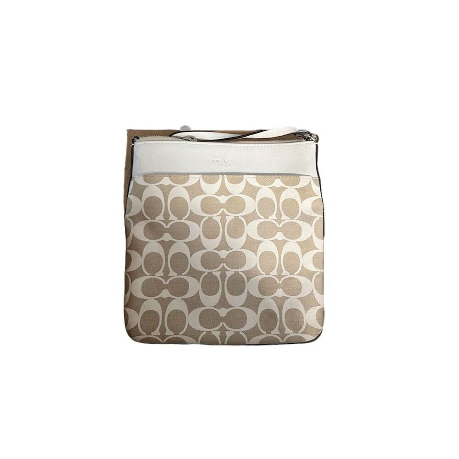 Coach Crossbody Purse Cream/Tan Signature Pattern… - image 2