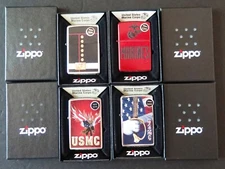 LOT OF FOUR (4) UNITED STATES MARINE CORPS, ORIGINAL, WIND PROOF ZIPPO LIGHTERS