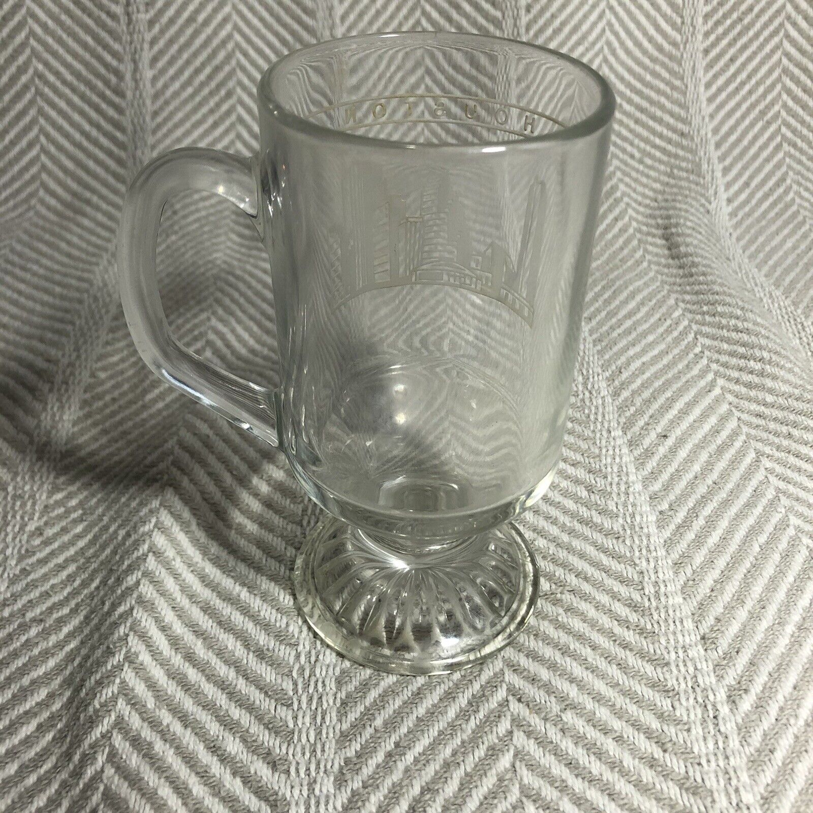 vintage etched glass houston skyline footed irish coffee mug