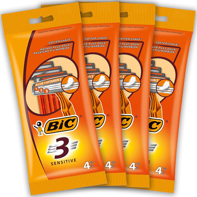 BIC 3 Sensitive Rasierer Herren, 16 Einwegrasierer Mit Je 3 Klingen, Mit Aloe Ve
