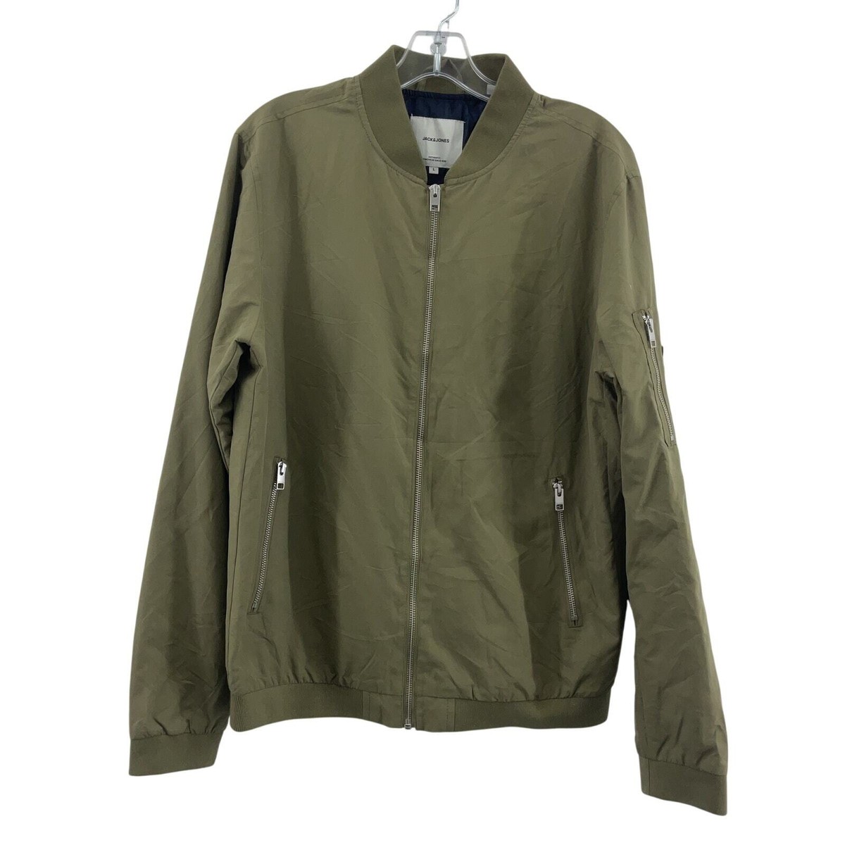 Jack & Jones Sage Green Full Zip Men's Bomber Windbreaker