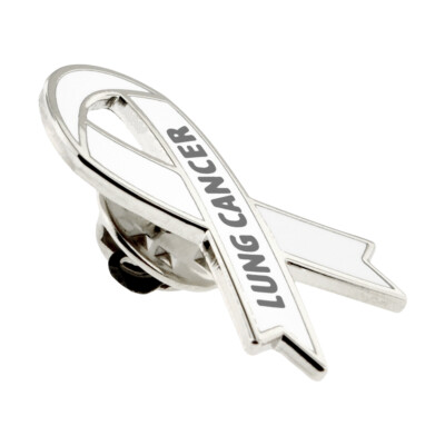 Lung Cancer Awareness Ribbon Lapel Pin - White Enamel Cloisonné Pin, Silver Plated, 1-1/8" Size, For Walks & Fundraisers