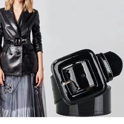 ANNULOYA Black Patent Leather Belt Women Plus Size Fashion  display picture 3