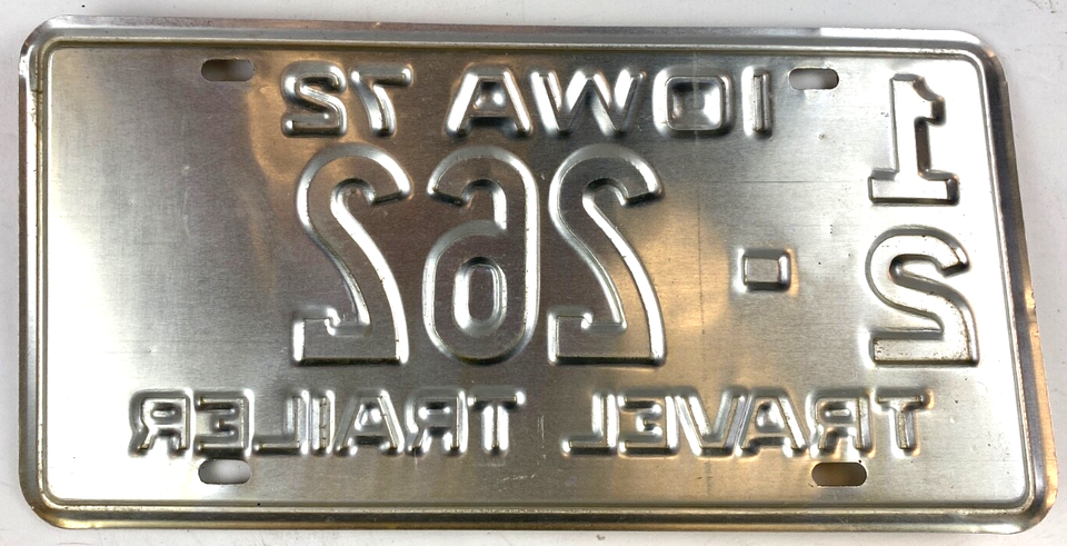 Vintage Iowa 1972 Travel Trailer License Plate 12 262 Garage Butler Co ...